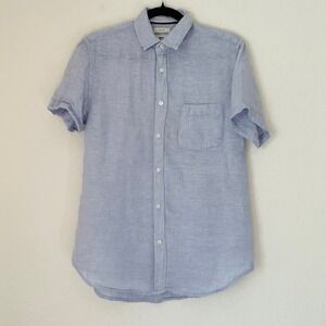 Panama Jack Linen Shirt Mens Small Blue Short Sleeve Pocket Coastal Summer Beach